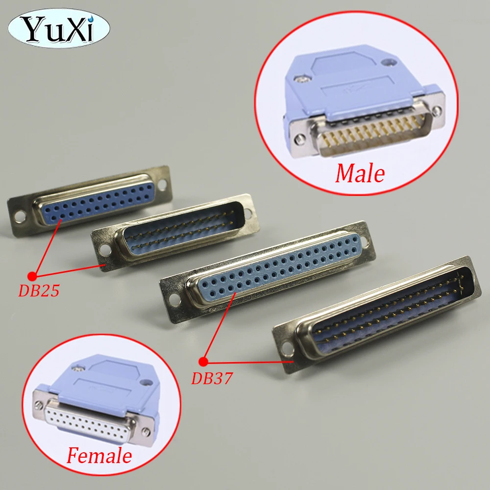 2Pcs DB37 DB25 Female Male Blue Welded Connector RS232 Serial Port Socket DB D-SUB Adapter 25 37 Hole Pin