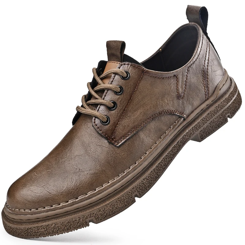 Mens Vintage Faux Leather Derby Shoes Thick Sole Lace Up Casual Work Shoes For Men Non Slip Daily Footwear Black Brown
