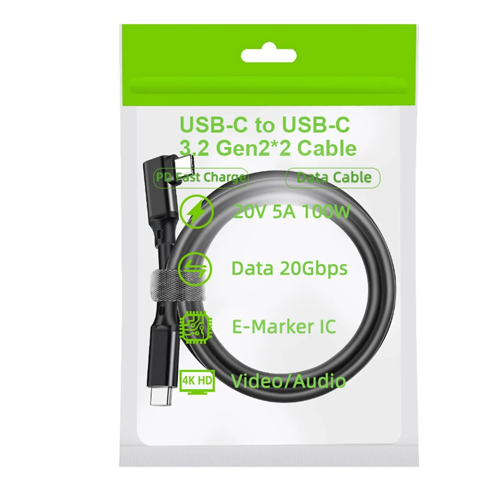 0.2m/0.5m/1m/2m/3m USB C to Type C Data Cable 90 Degree Angle VR Link USB 3.2 3.1 Gen2 20Gbps 4K@60Hz 100W PD Fast Charging Cord