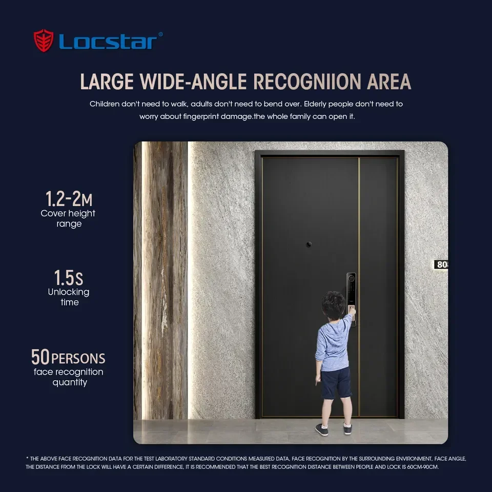 Locstar, alta calidad, aplicación TTlock, reconocimiento facial, tarjeta de código de huella digital, cerradura de puerta inteligente Digital para puerta delantera