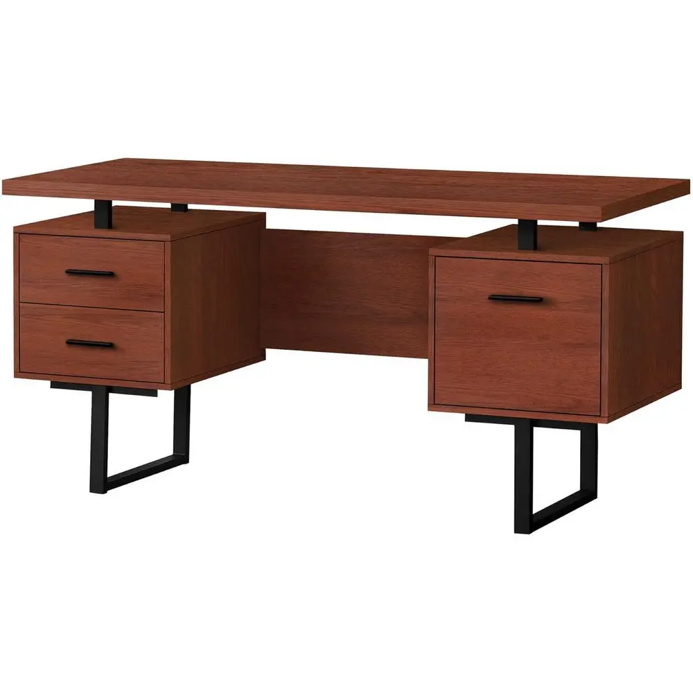 

Contemporary 60 Metal & Laminate Computer Desk with Storage for Home Office, Suitable for Laptops, Left or Right Setup in Brown