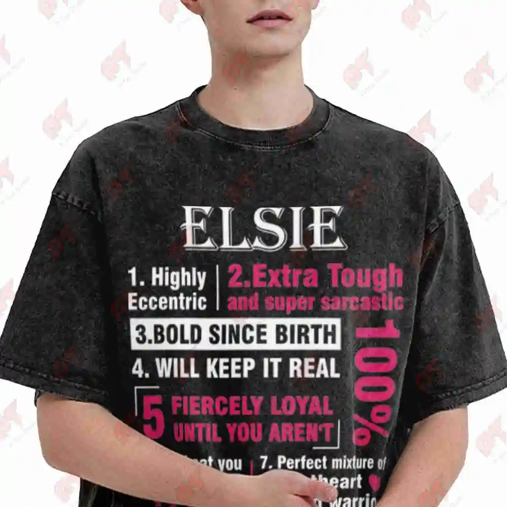 Elsie Highly Eccentric 10 Facts First Name Vintage Washed Tee Pure Cotton T-Shirt