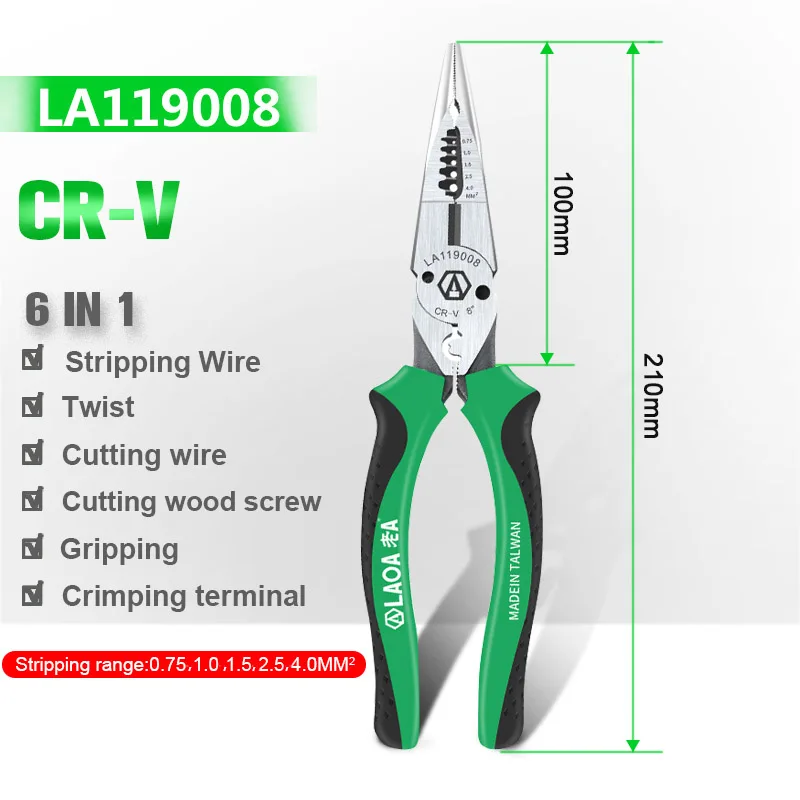 LAOA Multifunction Long Nose Pliers Electrician Wire Stripper Tools Cable Cutter Terminal Crimping Pliers Large Size Wire Nipper