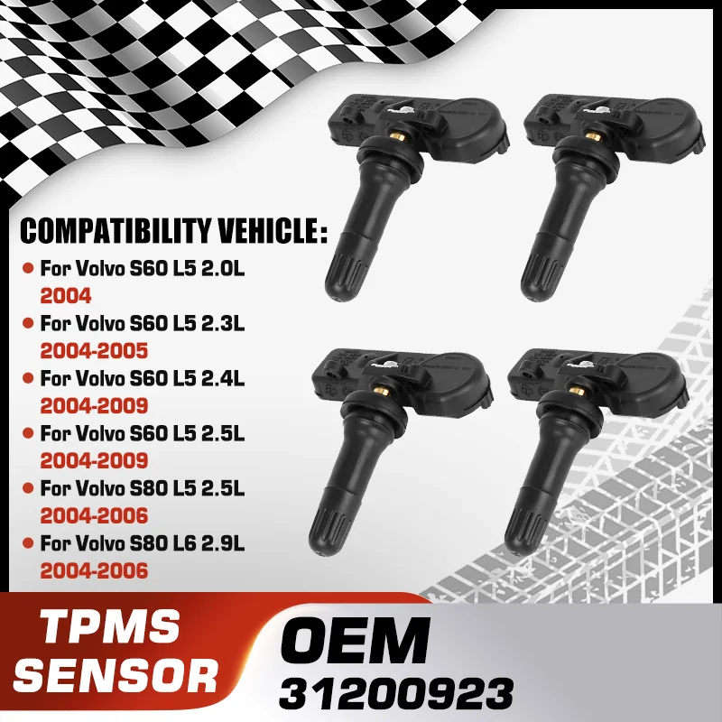 

1/4Pcs Car TPMS Tire Pressure Monitor Sensor System For Volvo S60 2004-2009 Volvo S80 2004-2006 31200923 3074899 31302096 315MHz