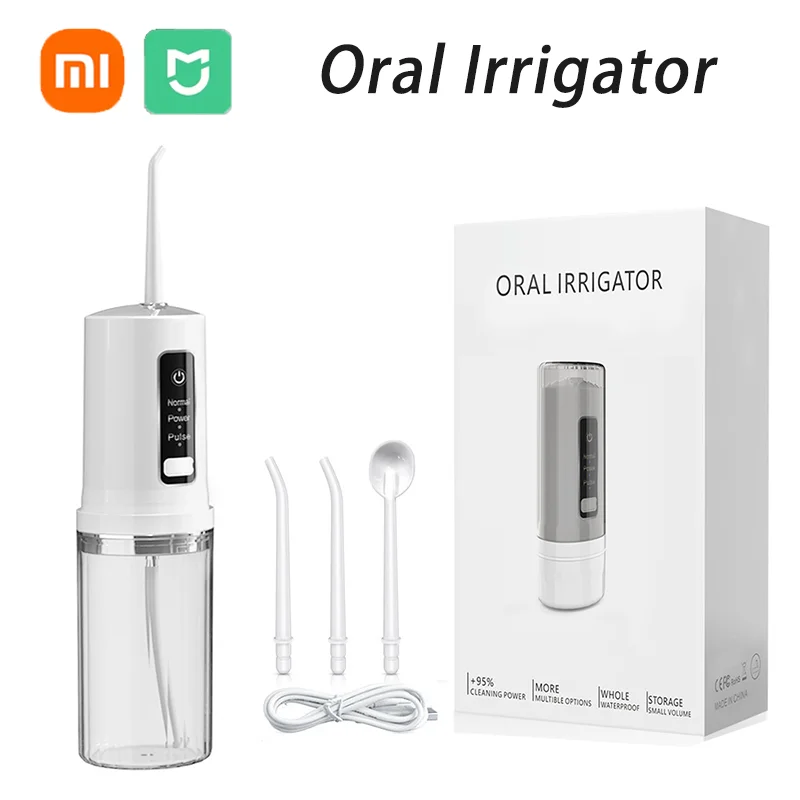 Xiaomi Tragbare wiederaufladbare Munddusche, elektrische Dental-Wasserflosser, Sprinkler, Zahnstocher, Mundwaschmaschine, 4-Düse, Neu