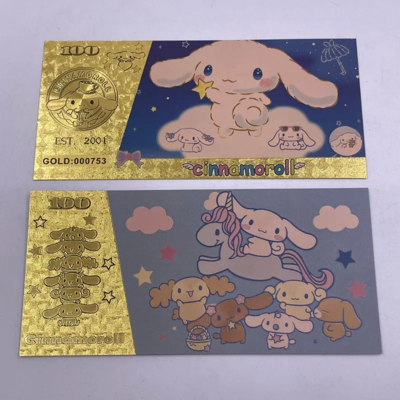 

New Sanrio Cinnamoroll Kuromi Gold Foil Paper Anime Action Figure Collectible Anime Merchandise Decoration Gift for Cartoon Fans