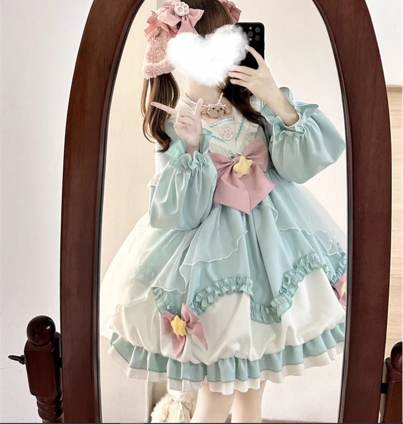 

Платье принцессы, неоновое милое платье OP в стиле Лолиты, повседневное легкое платье, весенне-осенне-зимний стиль