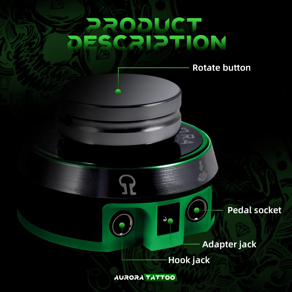 Tattoo Power Supply For Coil & Rotary Tattoo Machine Pen Aurora Power Supply&Curved Snake Skin Pattern High-end RCA Hook Wire