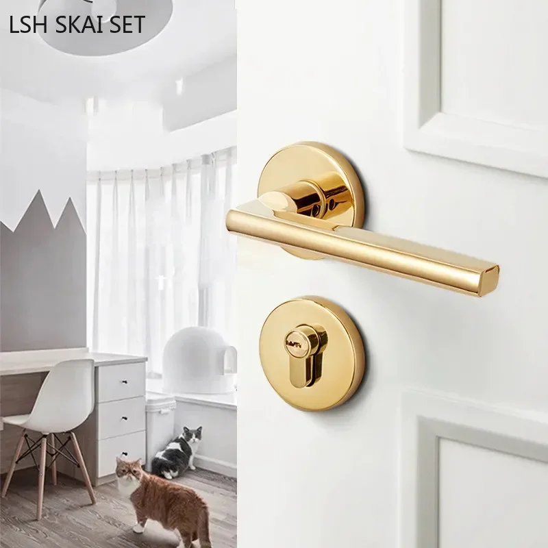 Door Knob with Lock and Key Golden Zinc Alloy Bedroom Split Door Lock Light Luxury Security Door Lock Household Hardware Lockset