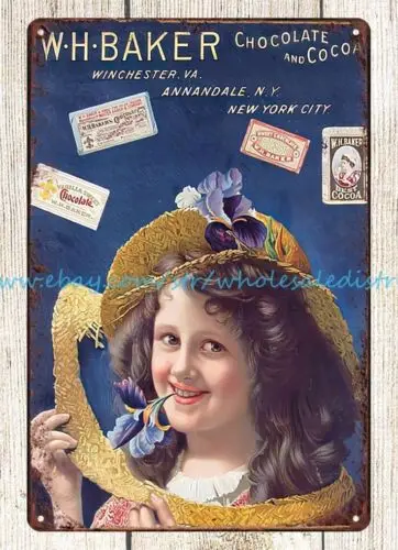 W.H. Panadero de Chocolate y cacao, placa metálica de pared, Nueva York