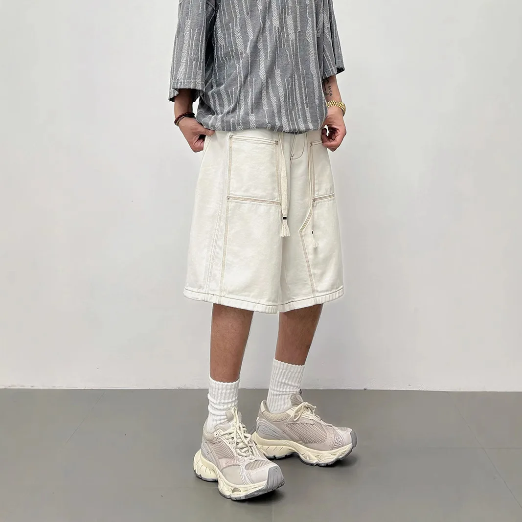 Summer Men's Thin Loose White Cowboy Shorts with High Quality Luxury Simplicity Pants baggy jeans  streetwear Distressed men