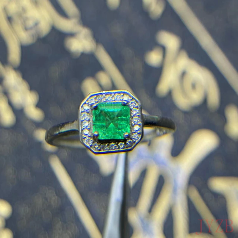 Jewelry Classic natural natural Emerald Wedding ring 5mm*5mm natural emerald Ring 925 silver Emerald Jewelry lady gift