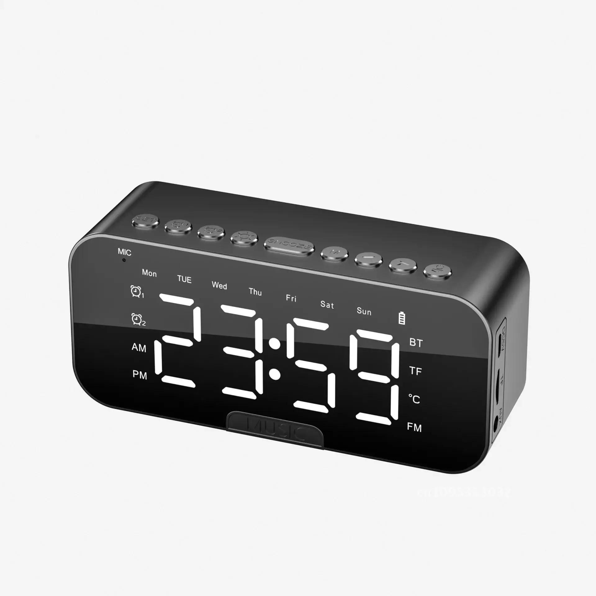 

Led Digital Alarm Clock With Large Mirror Screen Office Bluetooth Clocks FM Radio Phone Speaker Bedside Holder Temperature Table