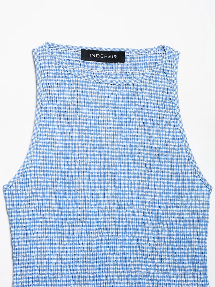 KUCLUT Abito longuette a trapezio con pullover a pieghe scozzese alla moda da donna Abiti da donna chic femminili senza maniche con o-collo vintage