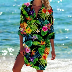 Blusa de flores de plantas tropicales para mujer, camisa de manga larga con botones, blusas de flamenco, blusa larga de moda, camisas de protección solar para vacaciones