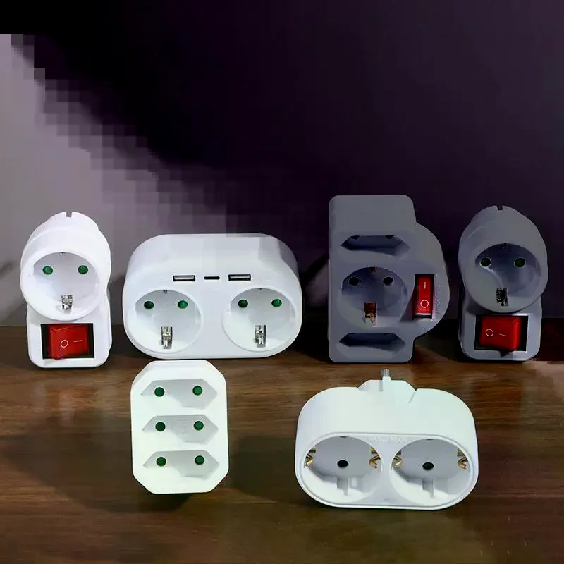 1 To 3 Plug EU Socket Adapter With Switch 16A Plug Adapter Travel Charging German Standard Power Converter For Portugal Turkey