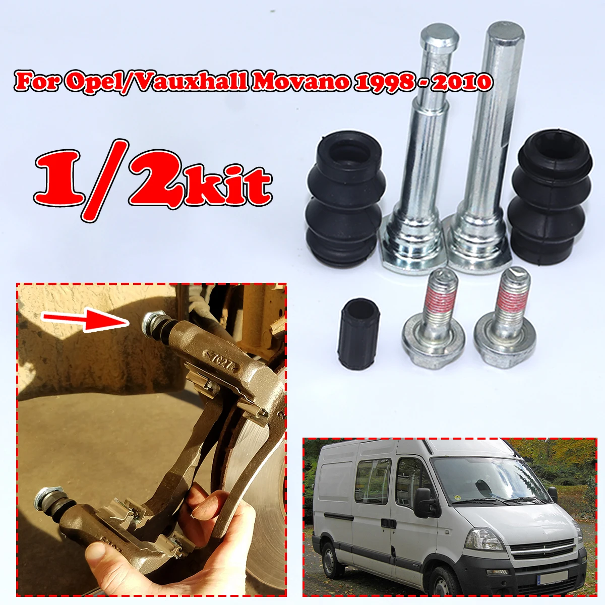 

1/2KIT For Opel/Vauxhall Movano 1998-2010 Rear Brake Caliper Slider Guide Pins Bolt Kit Left Right Disc Housing Bellows Sleeve