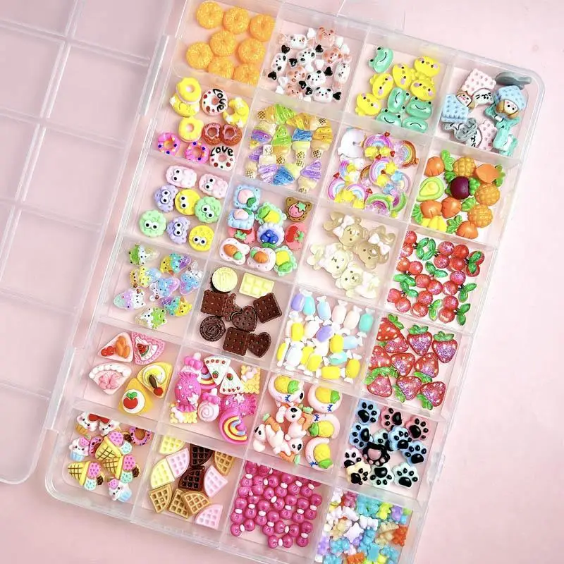 

1Box Cute Cartoon Simulation Food Toy Donut Nail Charms 3D Resin Bear Biscuit Nail Art Decoration DIY Phone Case Accessories