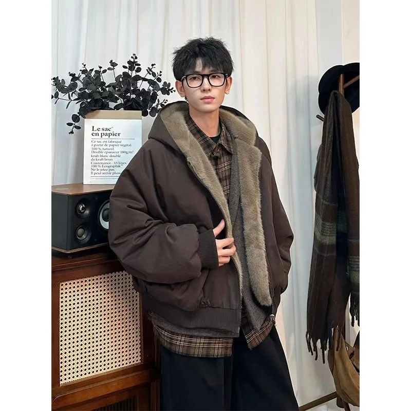 

Мужское зимнее хлопковое пальто из искусственного меха в стиле ретро, двустороннее носимое хлопковое пальто Mountain Eagle