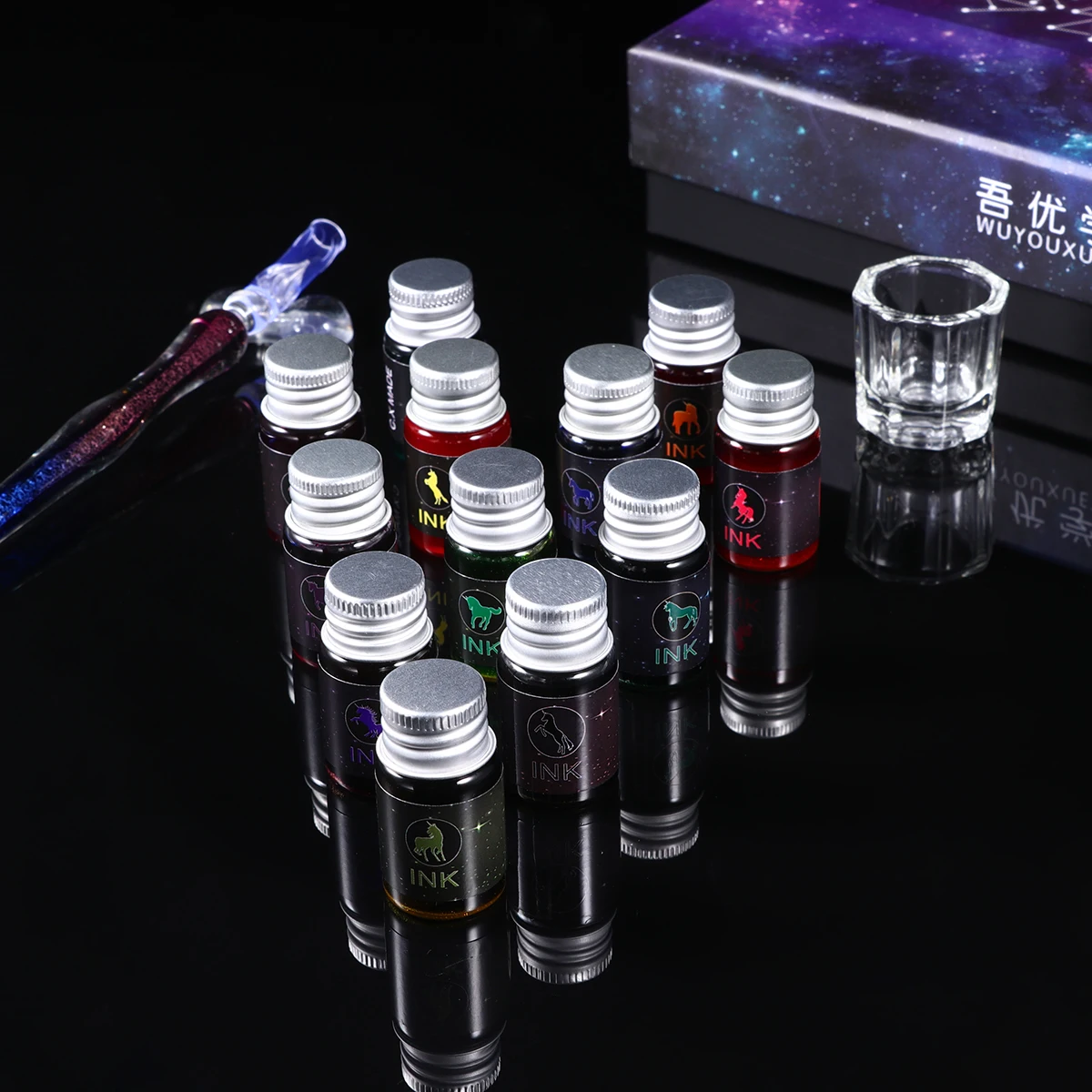 

Crystal Signature Pen Kit Glass Dip Set for Writing Essays Calligraphy Practice Unique Ink GiftVintage Borosilicate H made Art