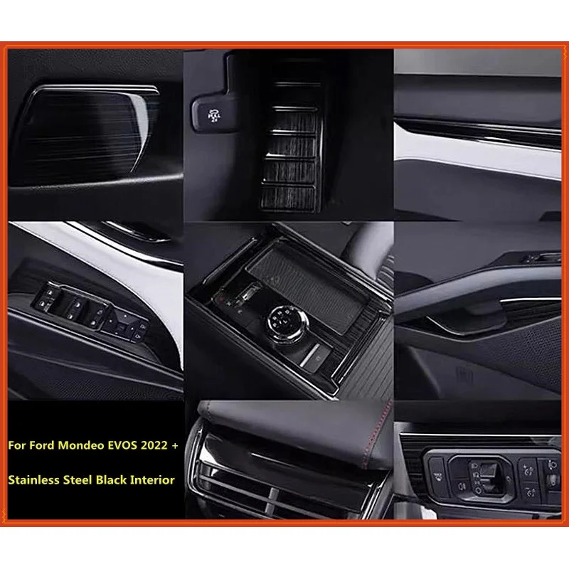 Car Styling Gear Window Control Panel Air Vent Outlet Steering Wheel Stainless Steel Black Interior For Ford Mondeo EVOS 2022 +