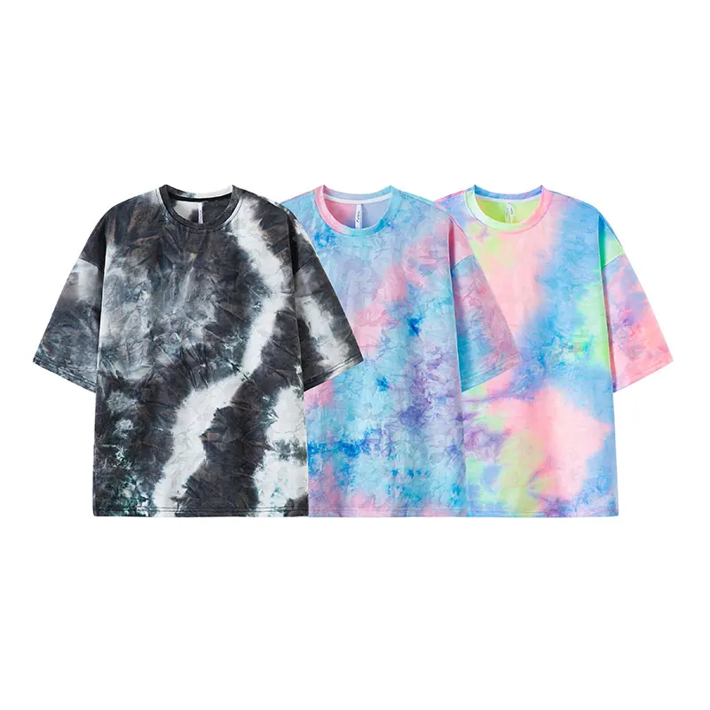 

2026 New Men's Gradient Tie Dye T-Shirt Textured Fabric Loose Fit Streetwear Top Y2k Couple Tee Tops Male T-shirt