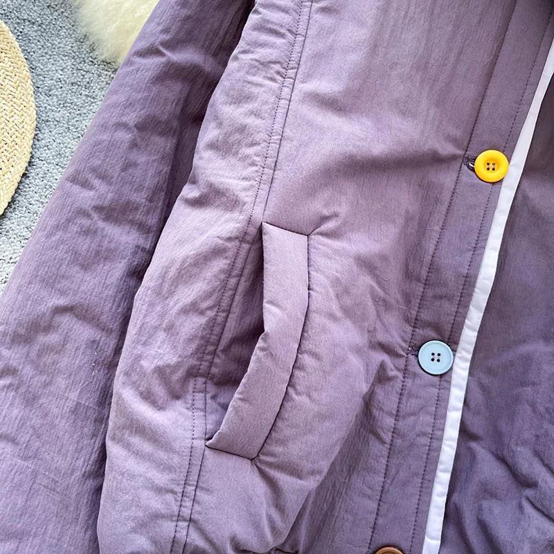 Conjuntos de 2 piezas de estilo coreano para invierno, abrigo de manga larga con cordón y bolsillo + bufanda de punto suave, abrigo acolchado de algodón cálido para mujer