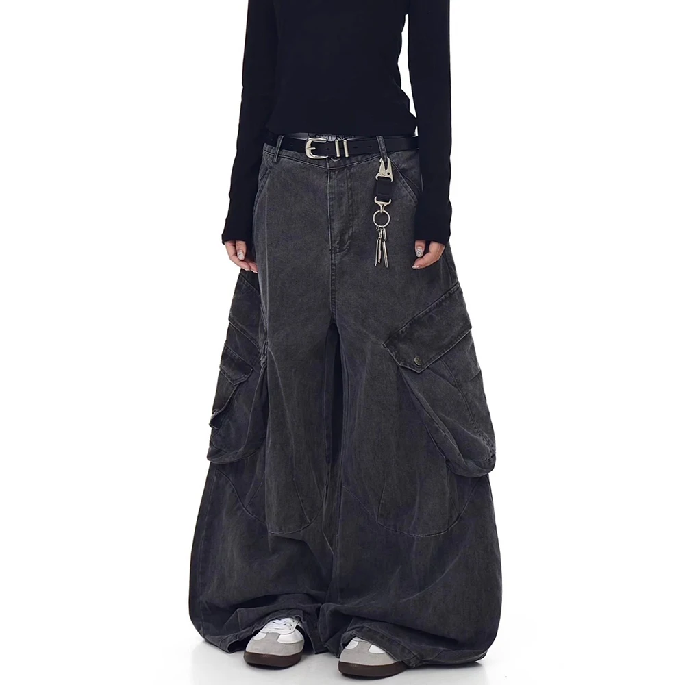 Y2k Cargo Multi-Pocket Deconstructed Jeans Genderless Streetwear Fashion Hip Hop Niche Casual Wide-Leg Pants Unisex 2026 New