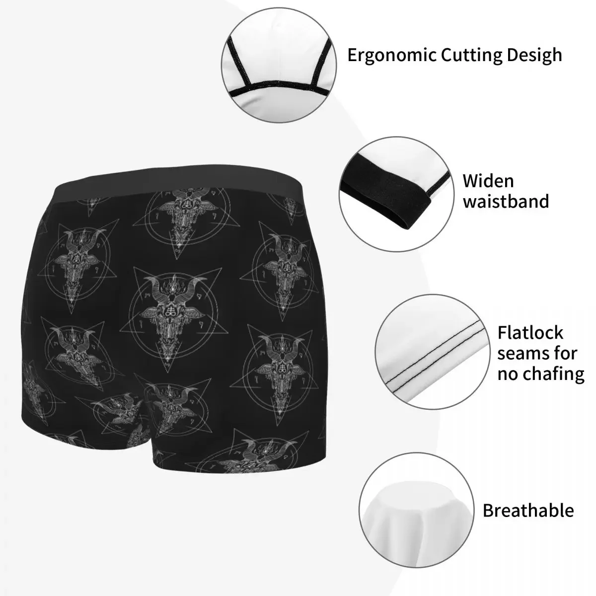 Leviathan Pentagram Print Boxer Cuecas para Homem, Roupa Interior, Cuecas, Calcinhas Respiráveis, Cuecas Boxer