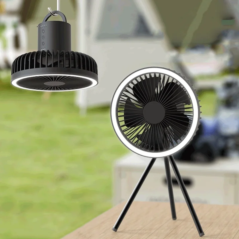 

7 Inch Fan Lamp 3 Speed Household Tripod Desktop 10000mAh LED Lighting USB Wireless Use Outdoor Portable Small Ceiling Fan