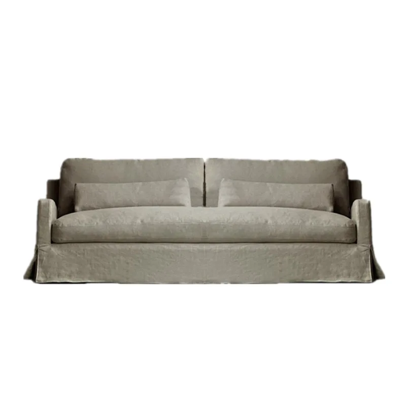 

Retro multi-person down fully dismantled and washed fabric sofa, three-person wabi-sabi style washed cotton and linen sofa