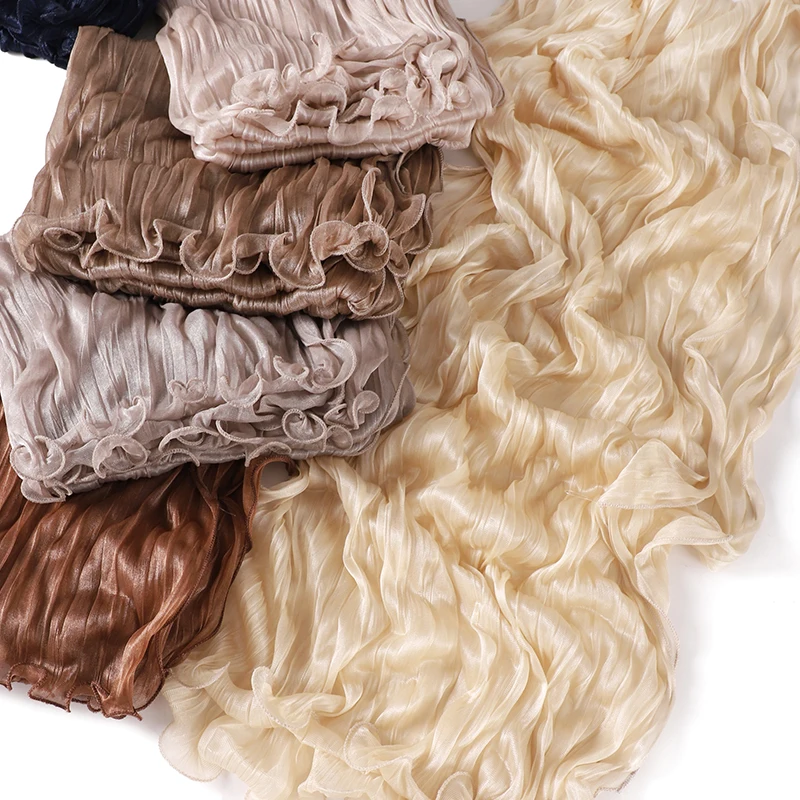 Wavy Edge Hijabs for Women Solid Color Wrinkle Lightweight Scarf Soft Stretchy Headscarf Shawl Ladies Breathable Turban Hijab