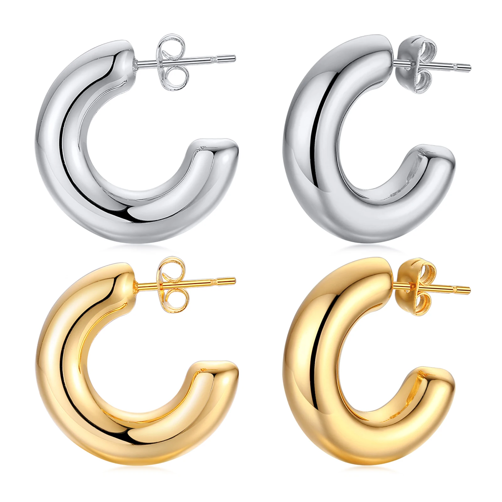 Hollow Tube Hoop Earring for Women, Stainless Steel Medium Bold Tarnish Free Minimalist 2022 Brincos