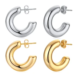 Hollow Tube Hoop Earring for Women, Stainless Steel Medium Bold Tarnish Free Minimalist 2022 Brincos