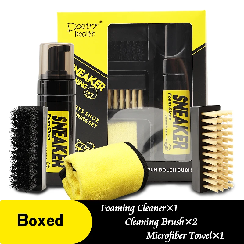 White Shoe Cleaner Foam Dry Cleaning Kit 150ML Waterless Foam Sneaker Cleaner Shoe Brush and Cleaning Cloth Set