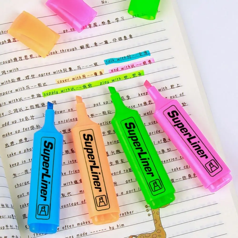 4/6 Colors Colorful Highlighters Art Markers Oblique Drawing Fluorescent Pen Markers Flat Shape School Office Supplies