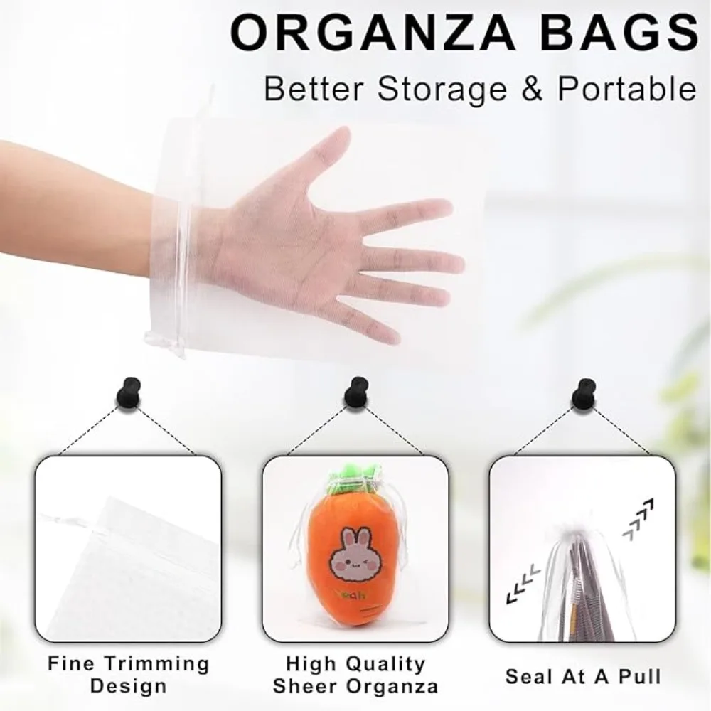 50–300 Stück Organza-Geschenkbeutel, mehrfarbig, Kordelzug, Schmuckbeutel, Süßigkeiten-Schmuckbeutel, 7 x 9, 10 x 15, 15 x 20, 20 x 30 cm, Hochzeit, Weihnachten, Geschenk – Detail 8