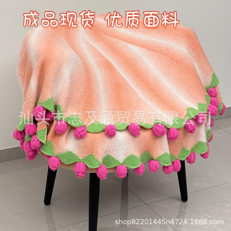 

Gradual Pastel Pink Rose Bud Blanket Handwoven Shawl Floral Gift for Girl Best Friend Birthday Pretty Bouquet Stole Women
