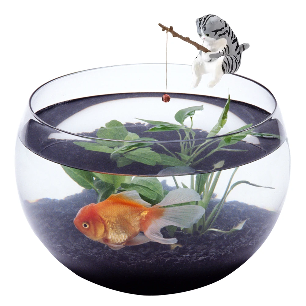 الأسماك المناظر الطبيعية الكرتون القط تمثال لطيف الصيد القط الشكل لطيف القط المناظر الطبيعية ديكور المنزل ديكور السيارات الداخلي #3