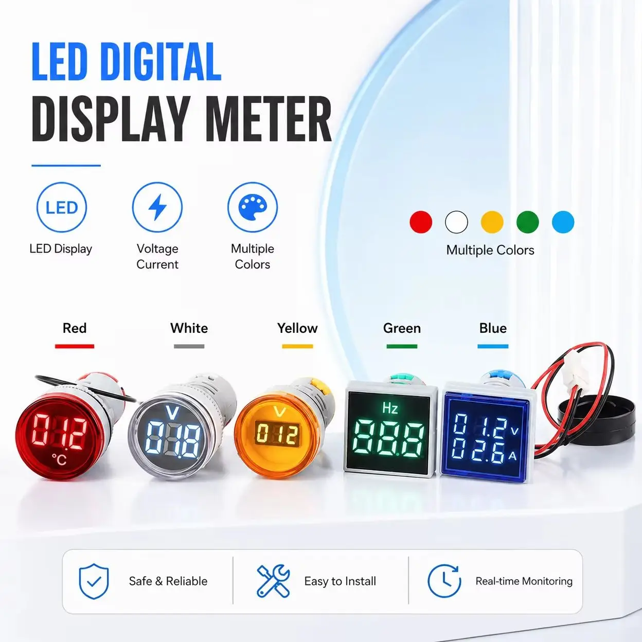 22mm Round Mini Digital Voltmeter Ammeter AC 20 500V 0 100A Dual LED Indicator Voltage Tester Pilot Lamp