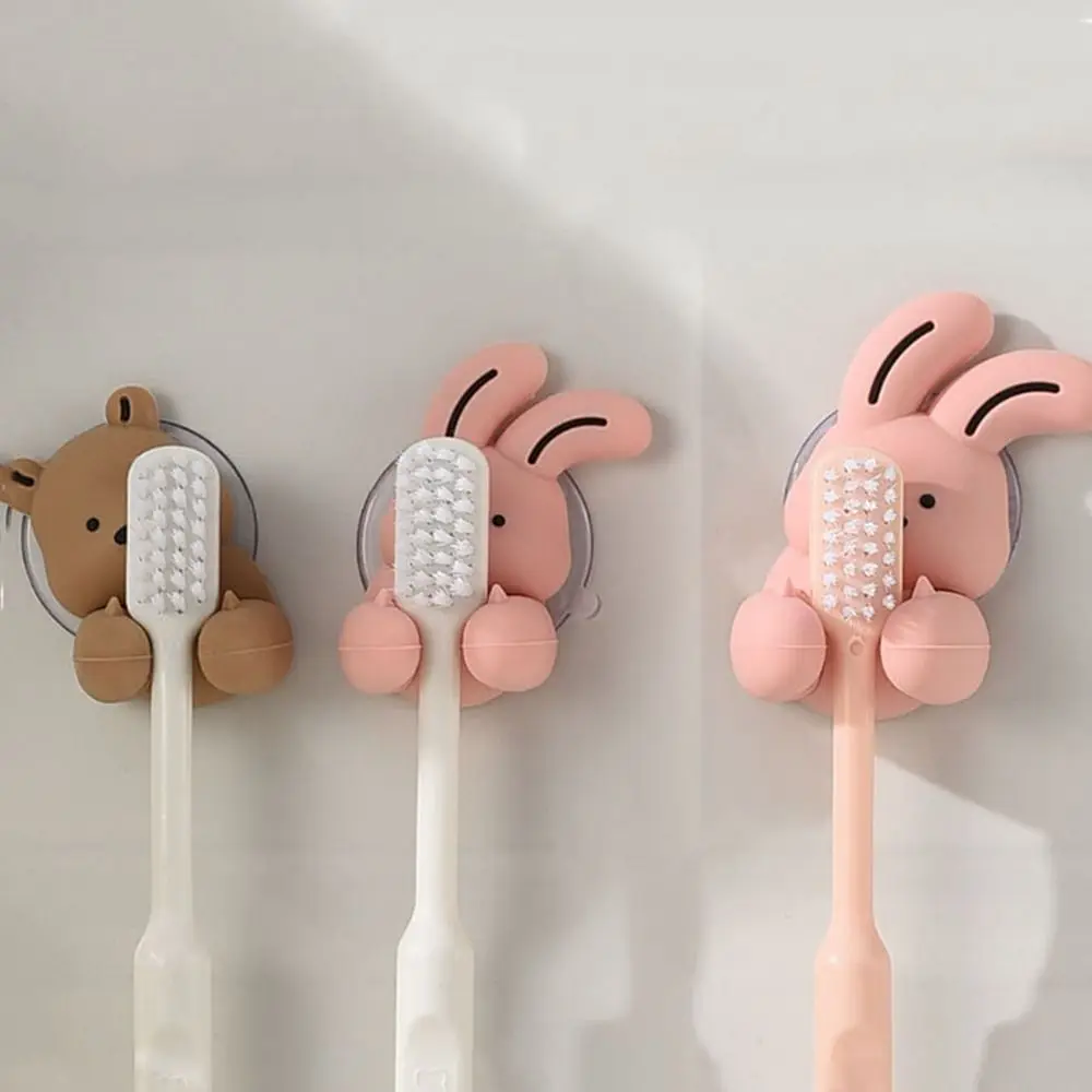 Silicone Bunny Toothbrush Holder Wall-mounted Cartoon Shaver Wire Storage Hook Suction Cup Sundries Storage Rack Home