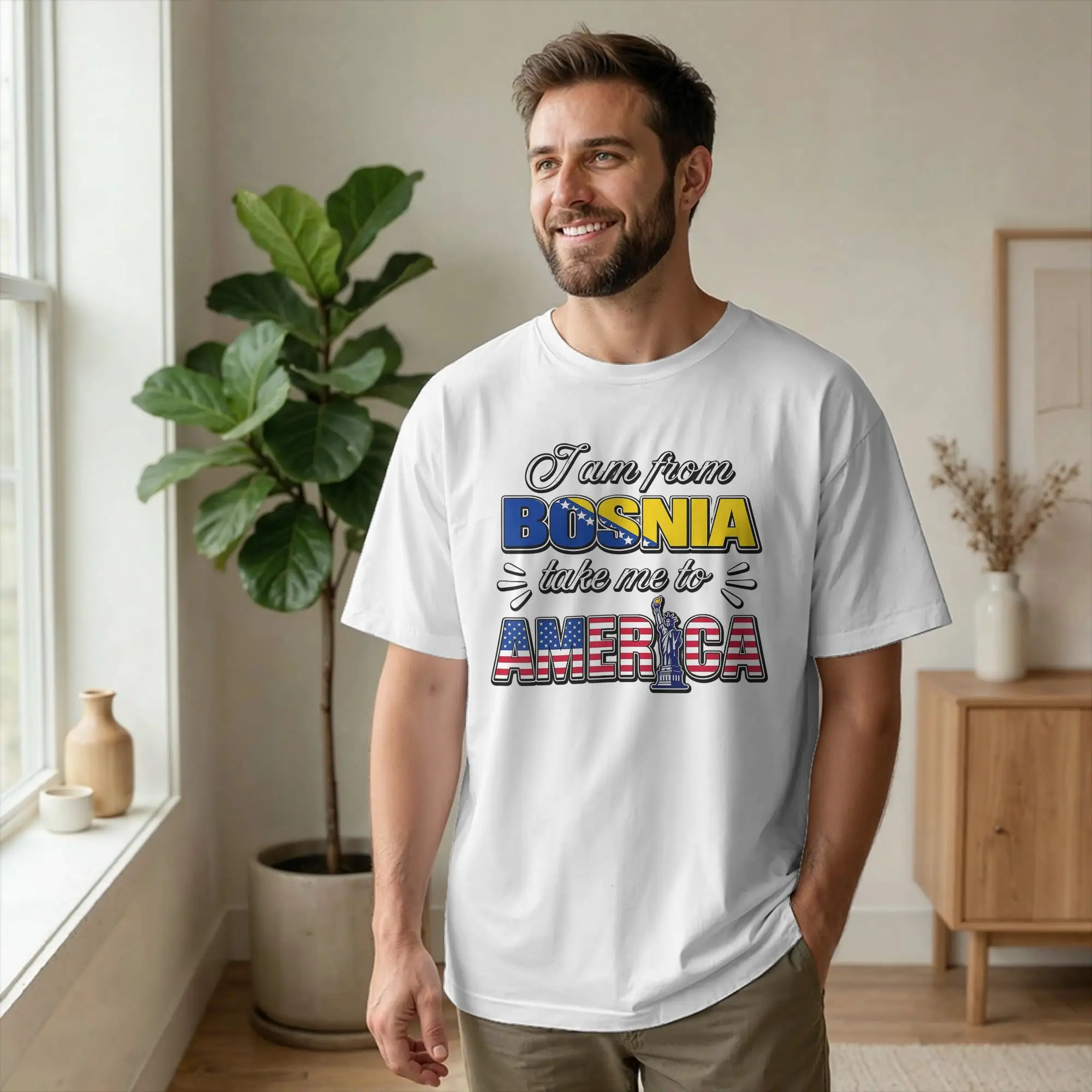 Men's T-Shirt From Bosnia Take Me To America Unique Cotton Tees Short Sleeve Funny T Shirts O Neck Clothes 6XL