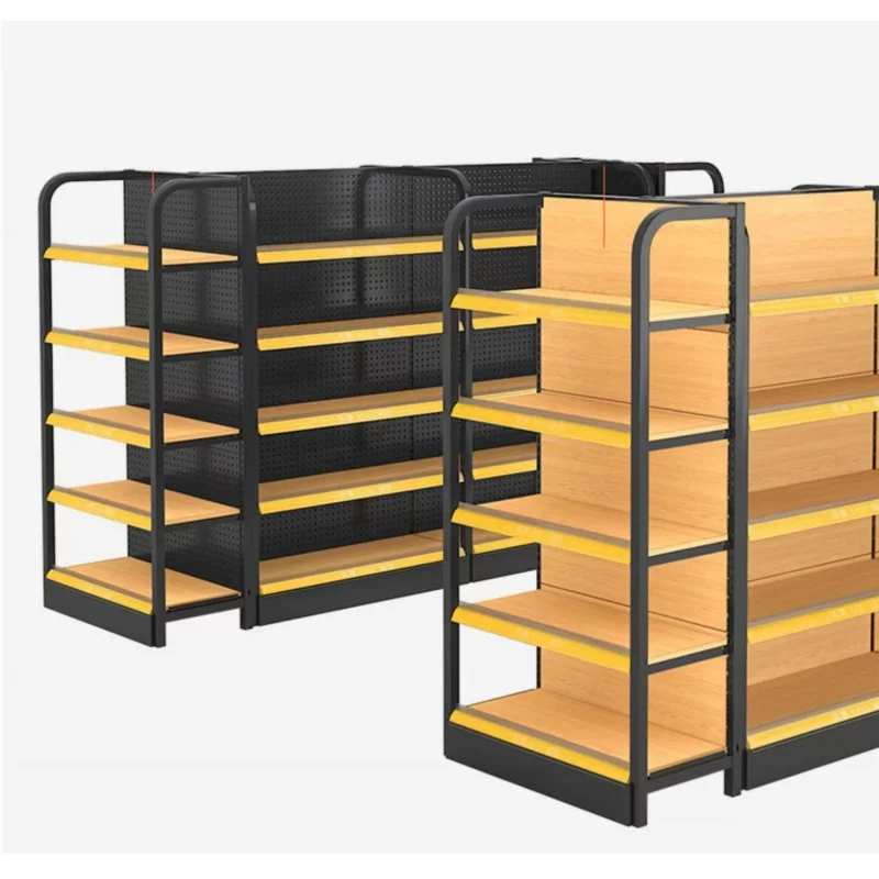 Imagem -04 - Gôndola Shop Shelve For Convenience Store Heavy Duty Wood Iron Shelves Cheap Retail Store Custom