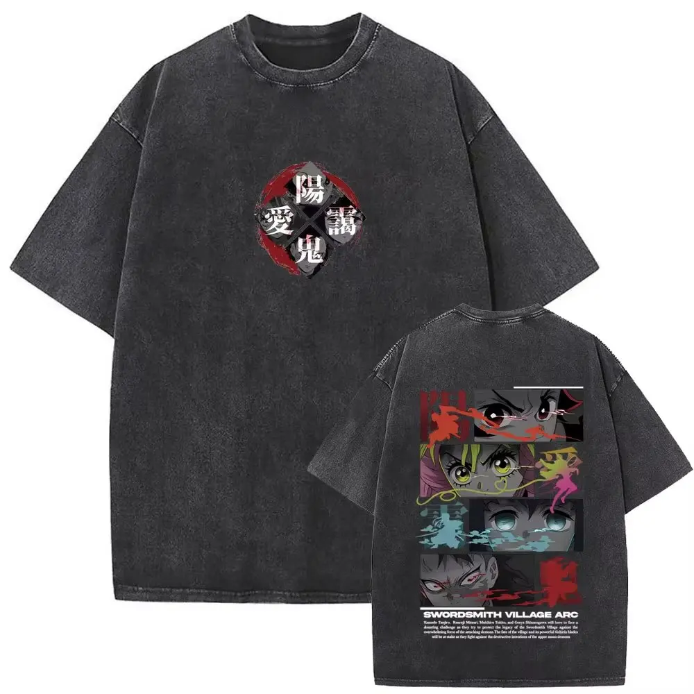 Übergroßes Y2k Anime Demon Slayer Vintage Washed T-Shirt Mann Frauen Kurzarm Grafik T-Shirt Streetwear Harajuku Trendy Casual Top