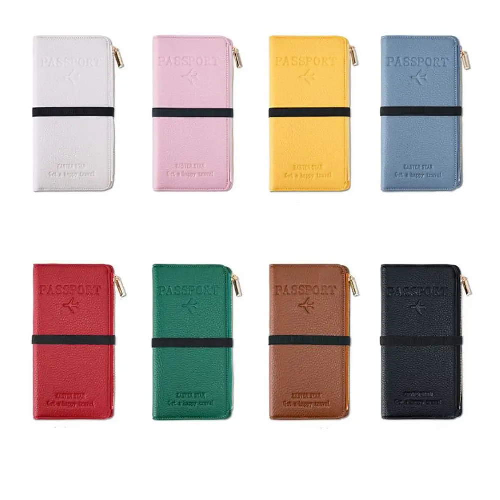 PU Leather Anti-theft Passport Holder Zipper Airplane Check-in Certificate Storage Bag Card Case Multifunctional Passport Clip