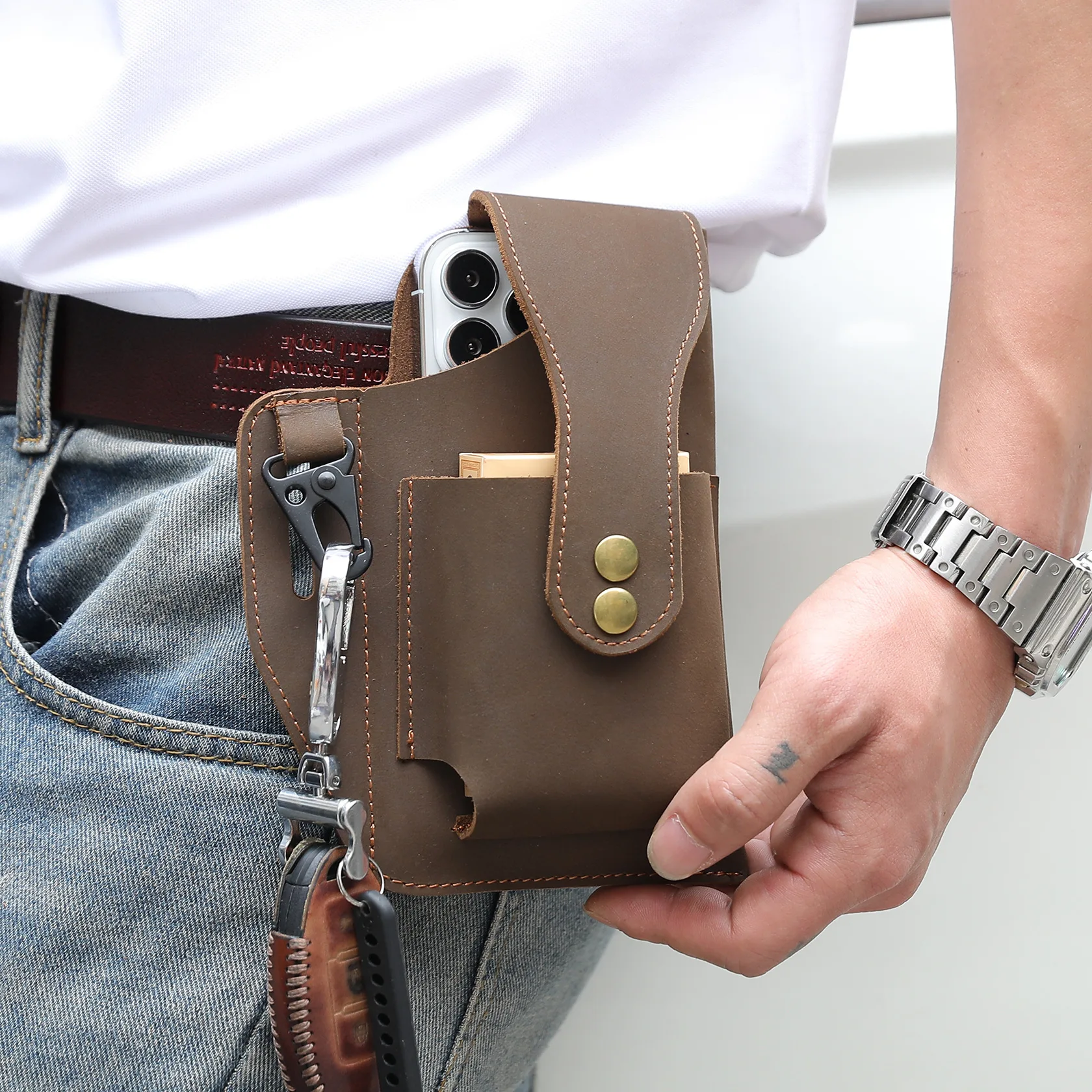 Fanny Waist Bag Men Genuine Leather Belt Bum Leg Hip Packs for Men 6-7inch Cell Phone Cigarette Lighter Box Case Outdoor Pouch