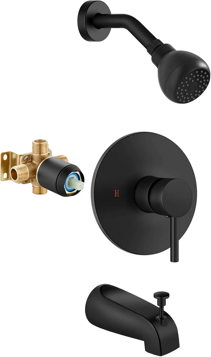 

Matte Black Tub Shower Faucet Set with Valve, Single Handle, 304 Stainless Steel, 2.1 GPM