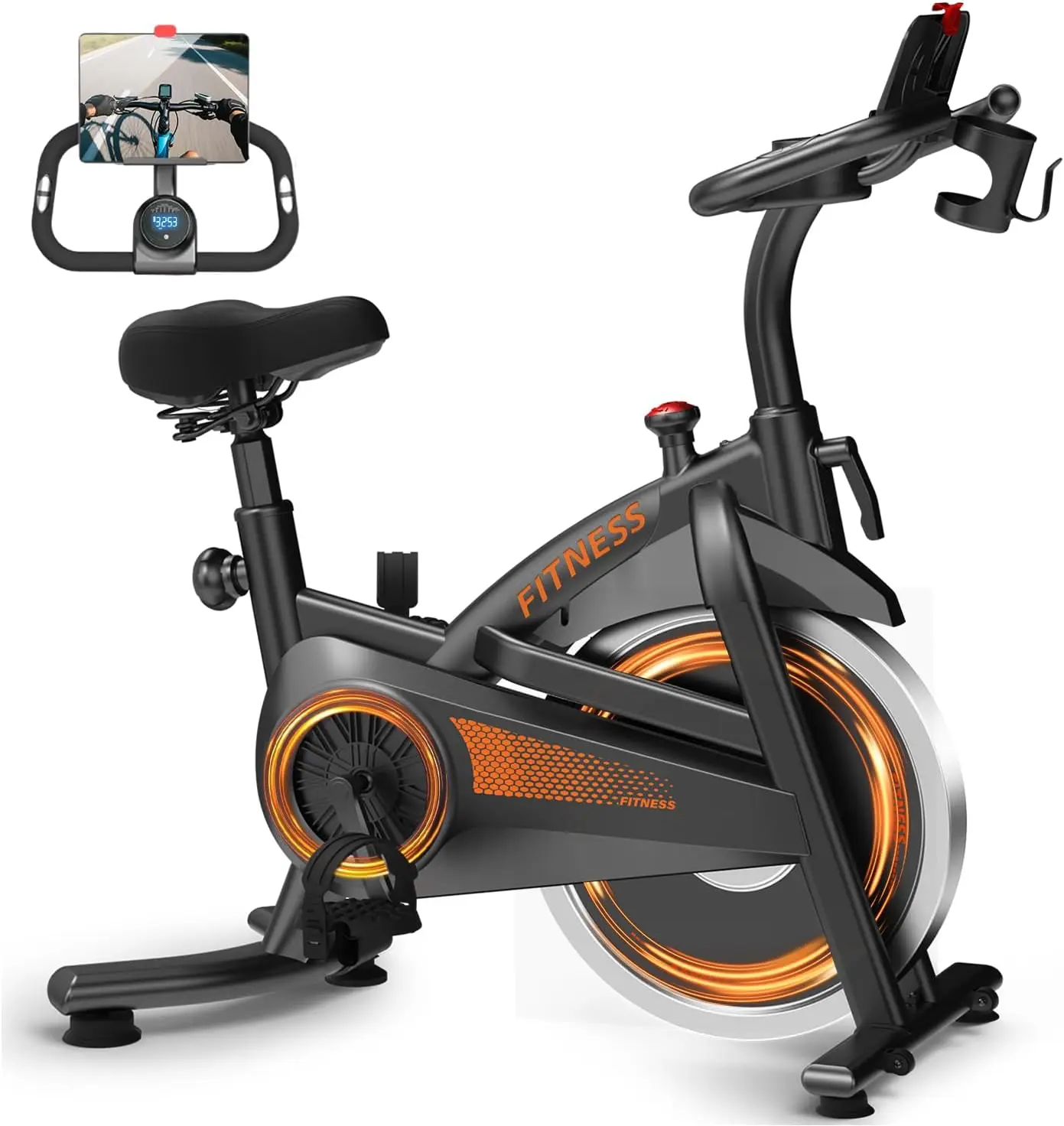 Home Exercise Bike with App, 300 lb Capacity, Comfort Seat - Indoor Cycling Spin Bike