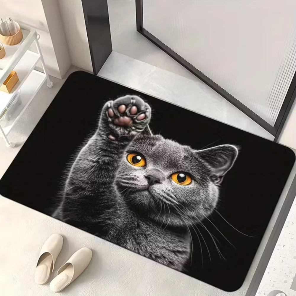British Shorthair Cat Print Doormat Non-slip Indoor Rug for Living Room Bedroom Cute Pet-themed Floor Mat