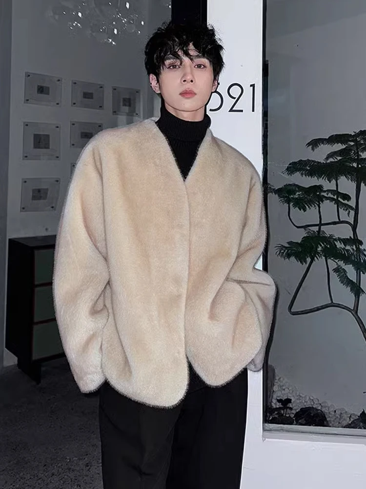 

Korean Sle Men's ort Fur Jaet Winter Warm Casual Rabbit Fur Simulation Moccasin Faion Brand High Sensation Leisure Coat